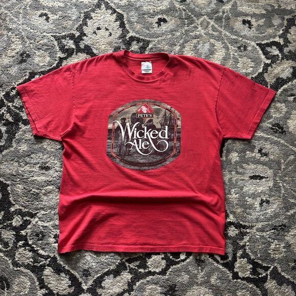 vintage 90s red single stitch Petes wicked ale t-shirt size XL - Picture 1 of 7